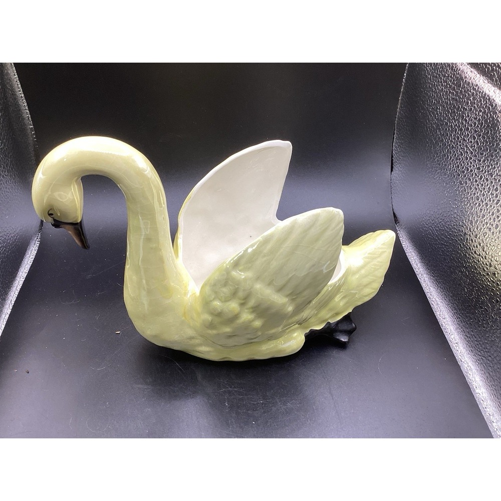 Vintage Iridescent Yellow Swan Planter Vase 5.5" Tall 6" Long Beautiful! Decor
